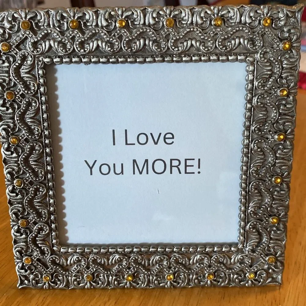 Picture frame beautiful etched detail yellow stone vintage unknown manufacturer